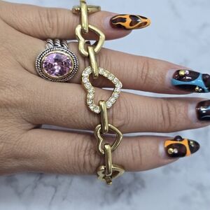 Heart Gold Tone Bracelet & Rhinestones